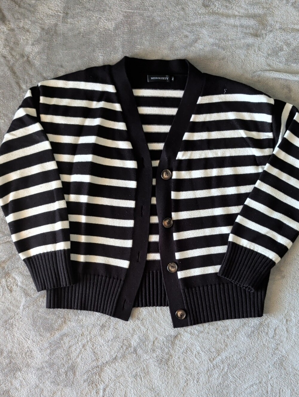 Mercer & Riley Black and White Striped V-Neck Cardigan